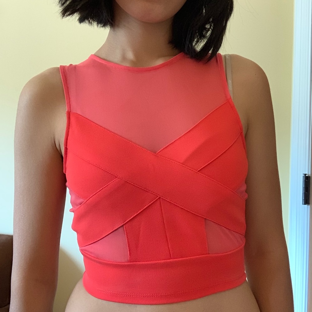 Sparkle & Fade Orange Mesh Crop Top